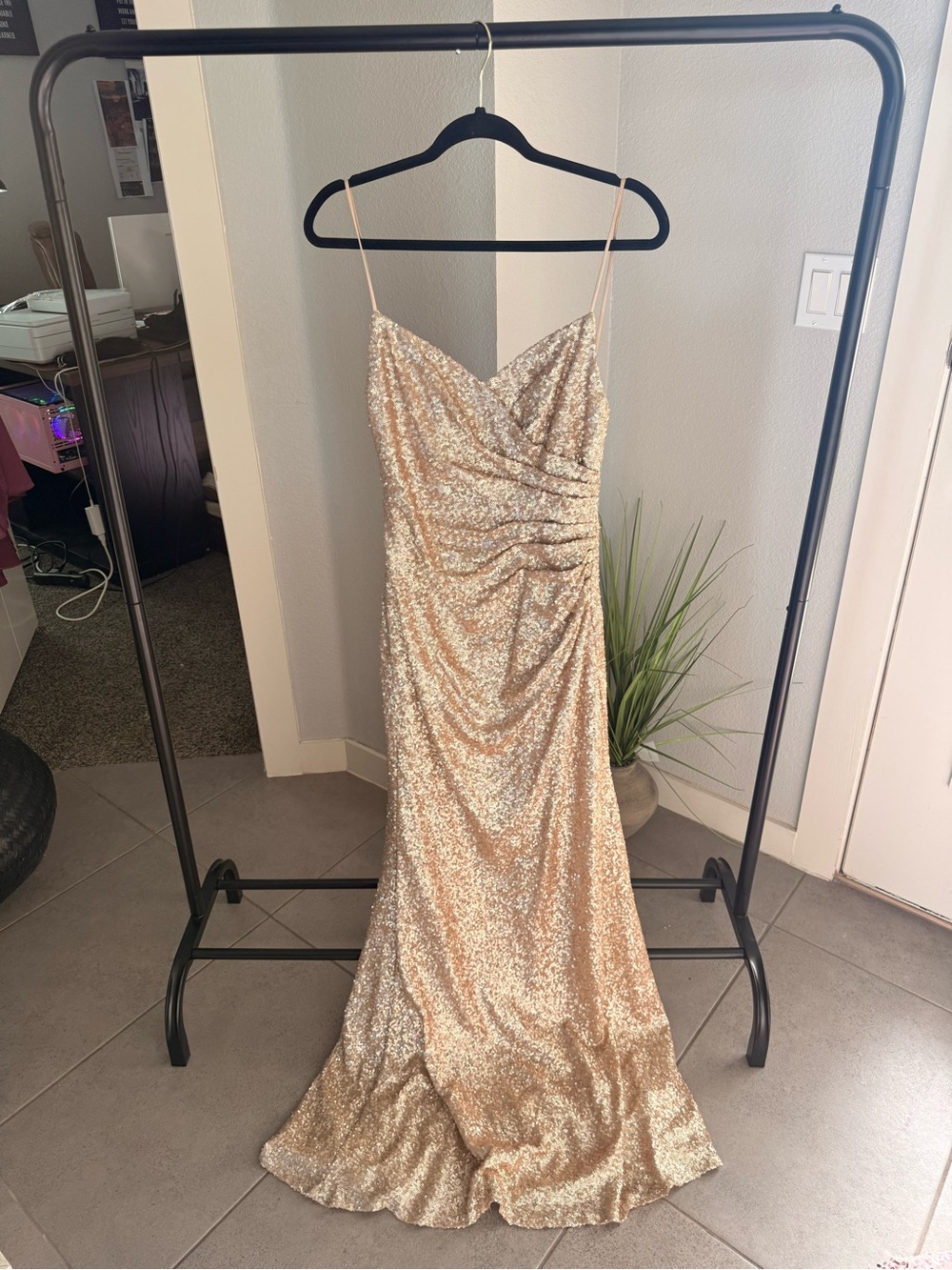 SORELLA VITA Gold Sequin Slip Gown